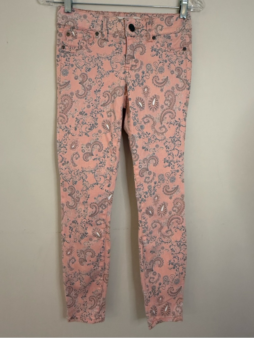 True Freedom pink floral paisley ankle jeggings stretchy SZ 1